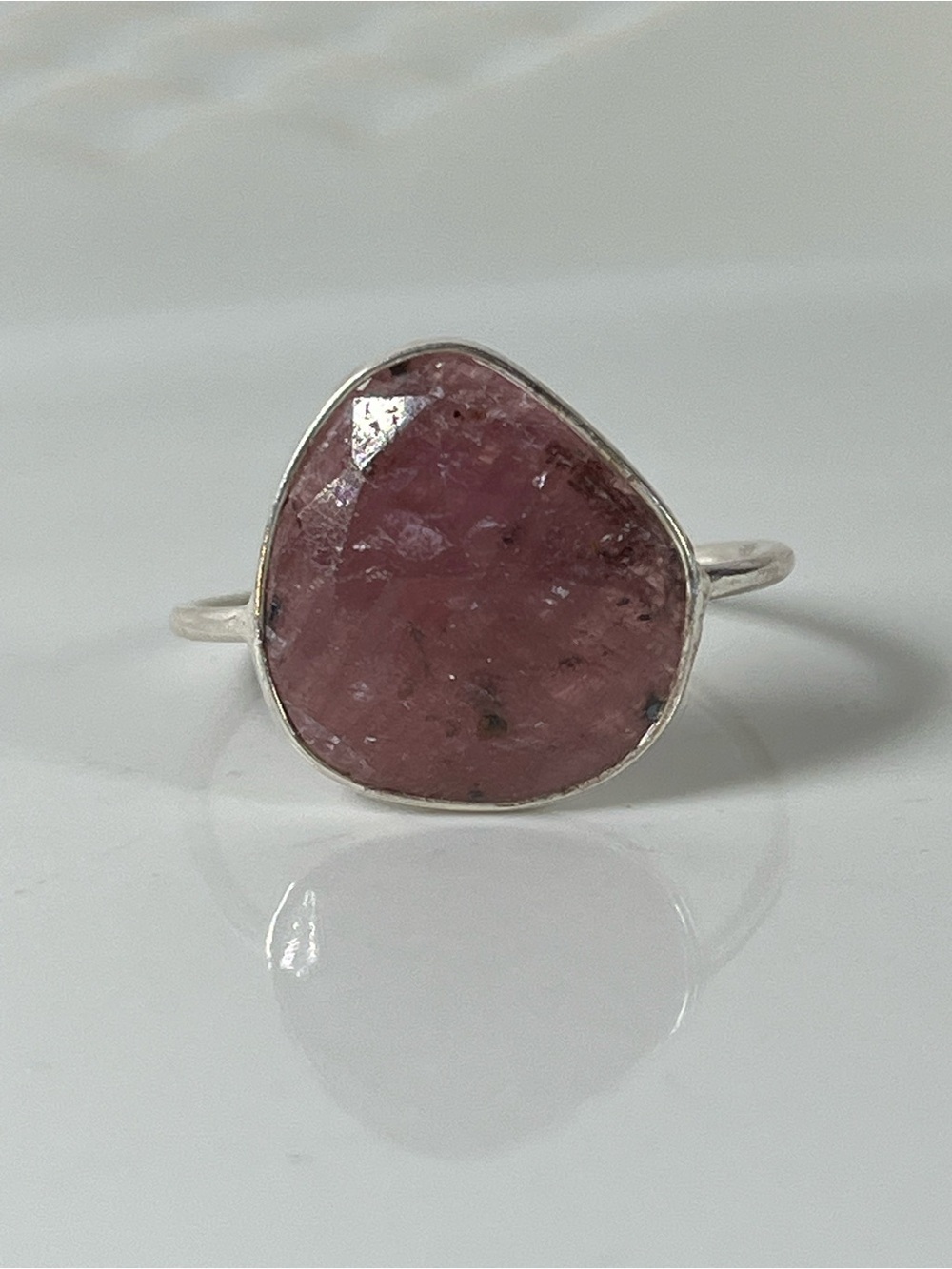 Solid Sterling Silver 925 Ruby Corundum Gemstone Flat Stacker Ring Size 11.5